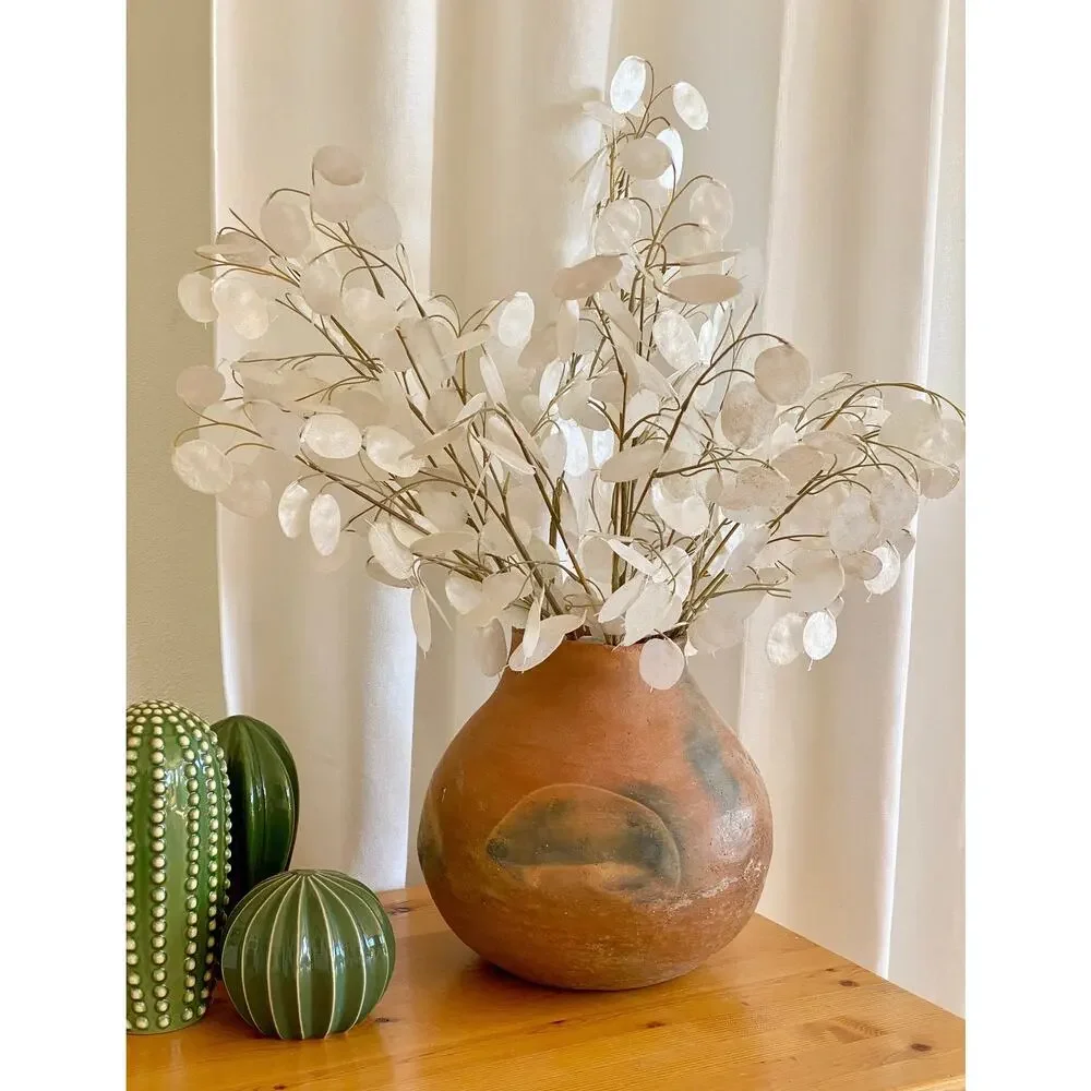 6x Faux Silver Dollar Eucalyptus Spray Stem 30" - Faux Lunaria Money Branch - Picture 6 of 6